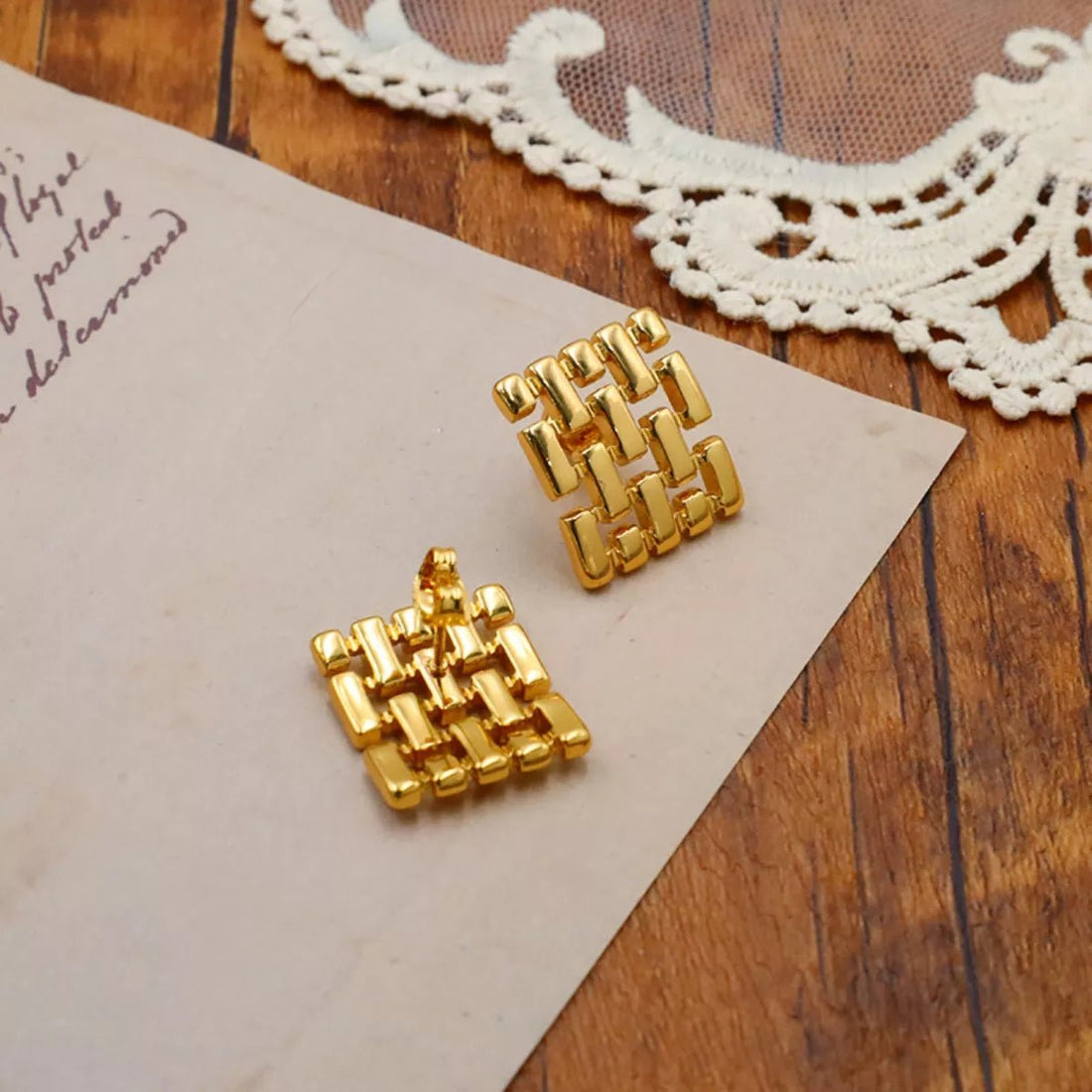 18K Gold - Plated Geometric Stud Earrings - 