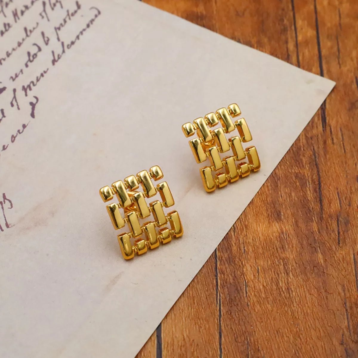 18K Gold - Plated Geometric Stud Earrings - 