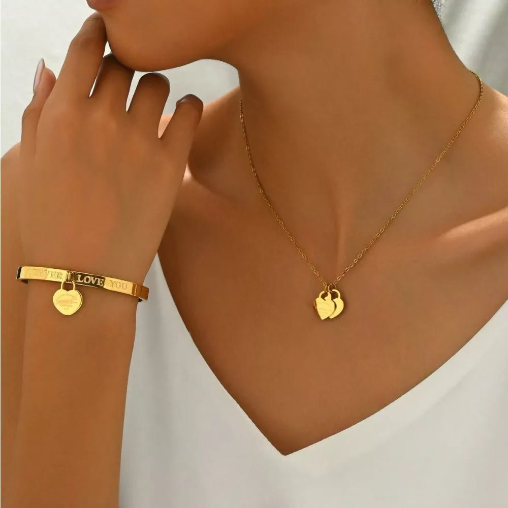 18K Gold - Plated Heart Jewelry Set - 