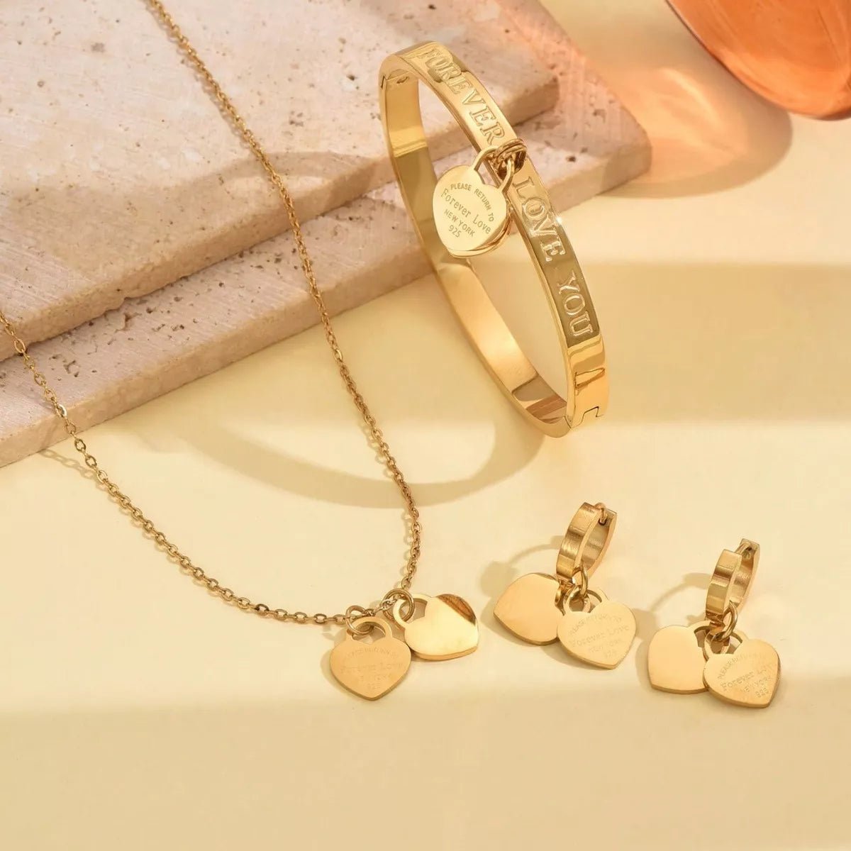 18K Gold - Plated Heart Jewelry Set - 