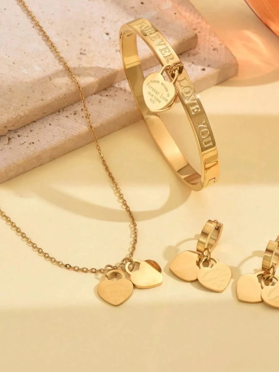 18K Gold - Plated Heart Jewelry Set - 