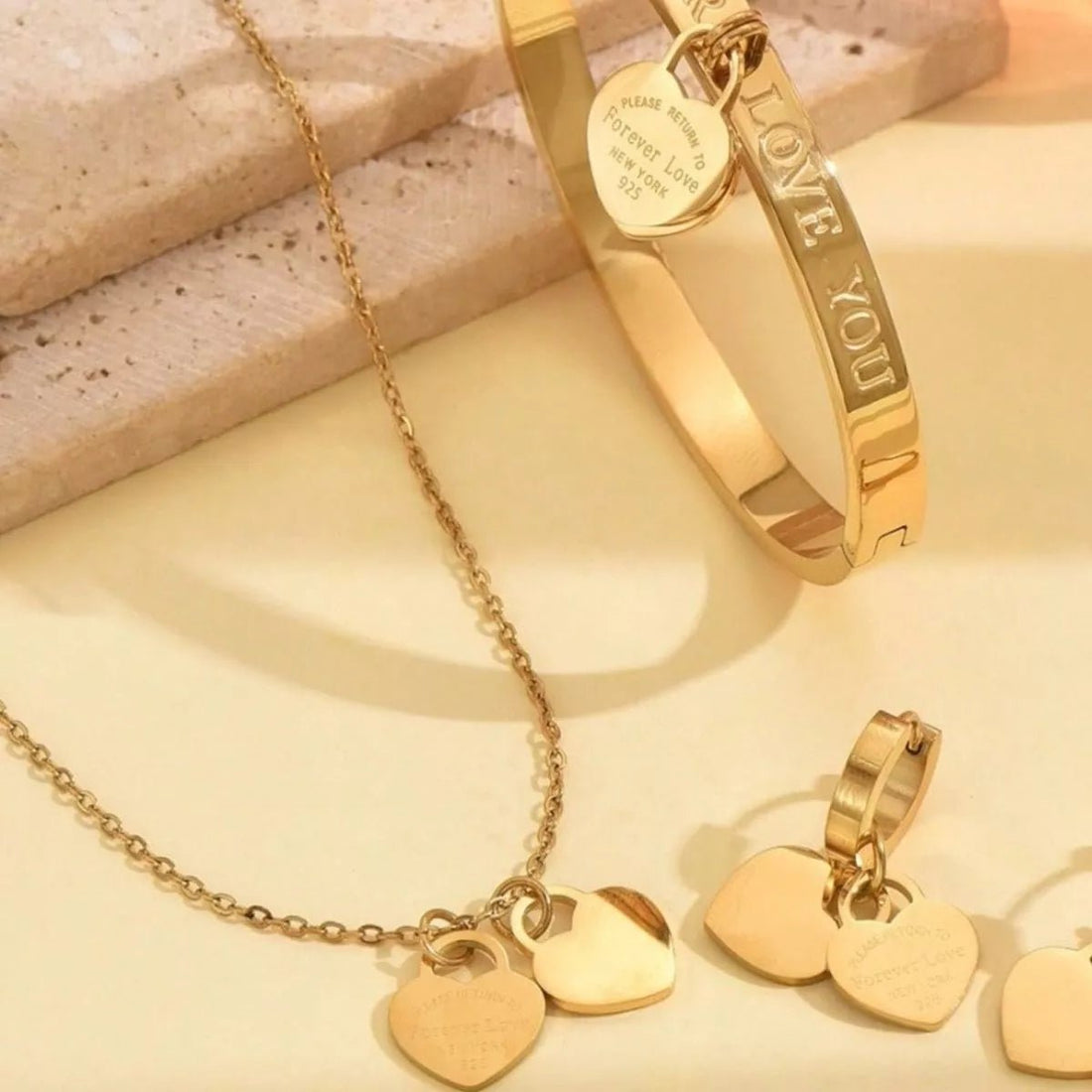 18K Gold - Plated Heart Jewelry Set - 