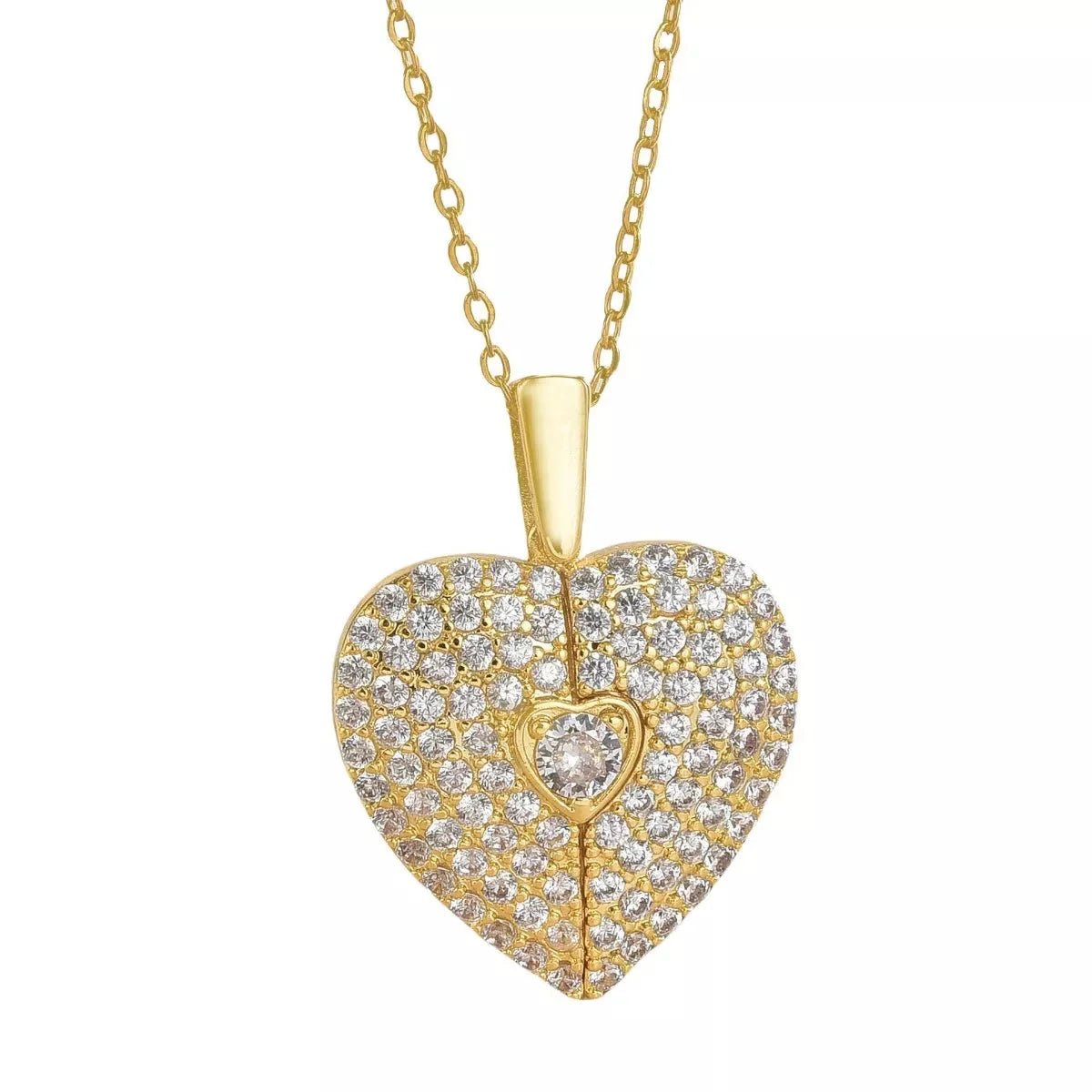 18K Gold - Plated Heart Locket Necklace - 