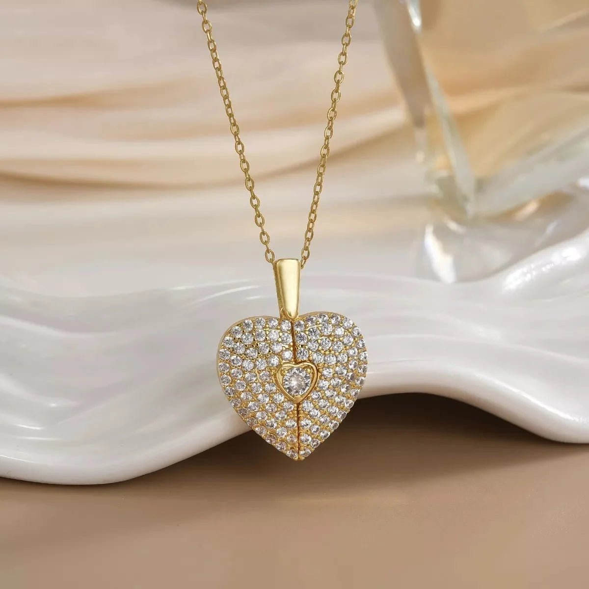 18K Gold - Plated Heart Locket Necklace - 