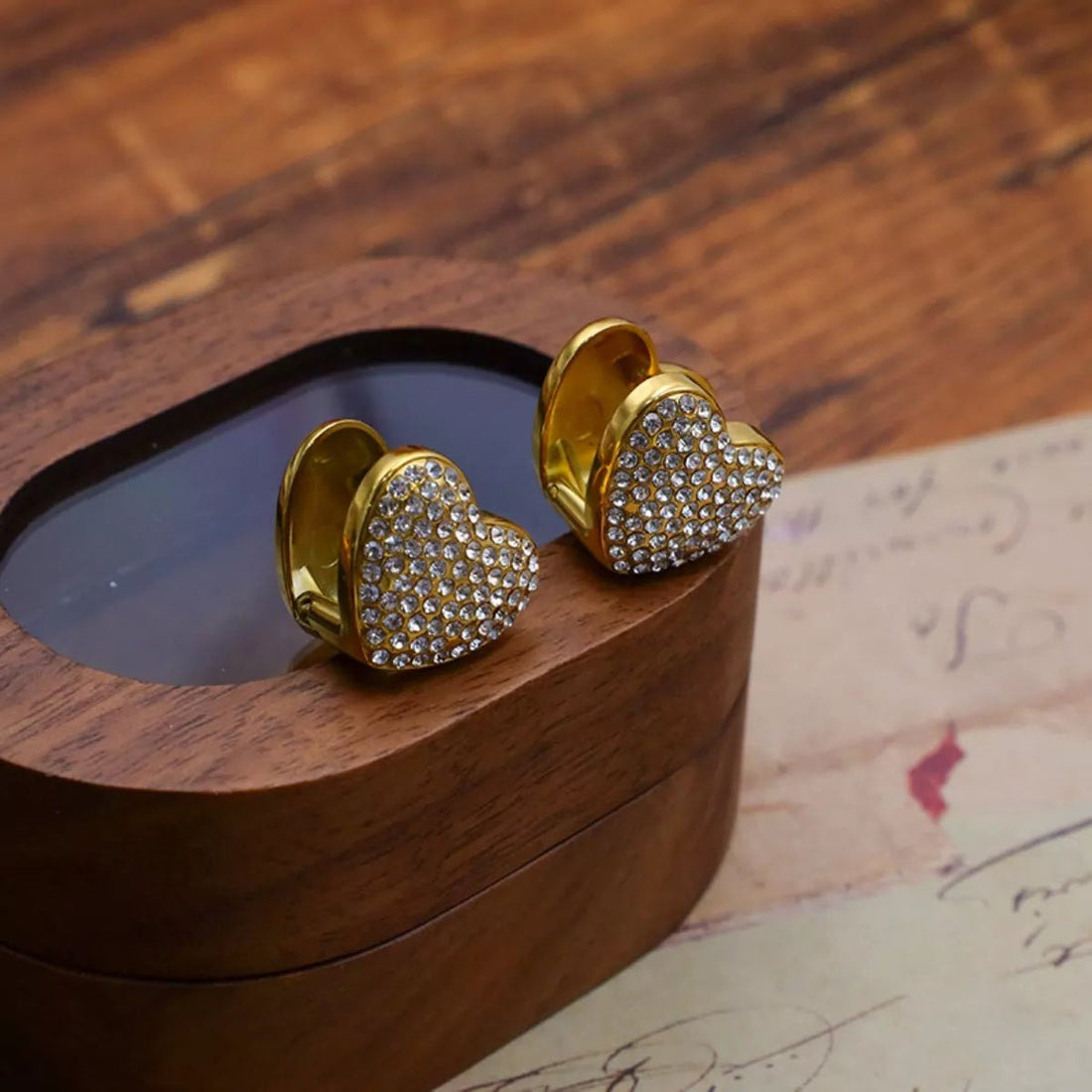 18K Gold - Plated Heart Stud Earrings - 