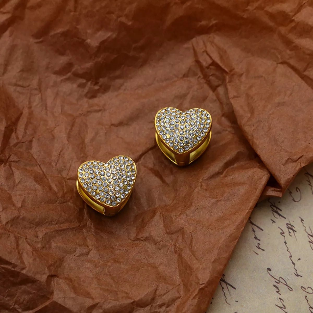 18K Gold - Plated Heart Stud Earrings - 