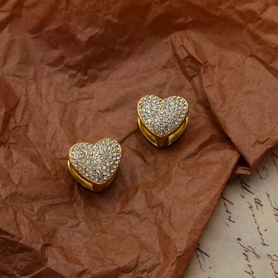 18K Gold - Plated Heart Stud Earrings - 