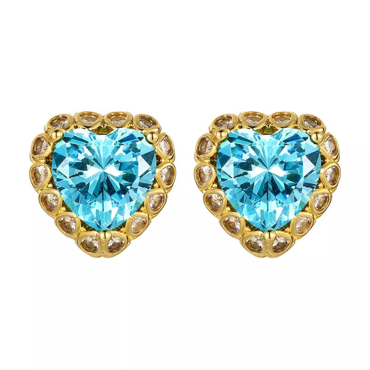 18K Gold - Plated Heart Stud Earrings - 