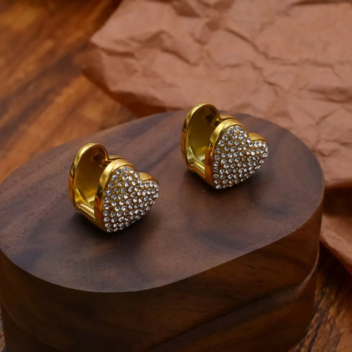 18K Gold - Plated Heart Stud Earrings - 