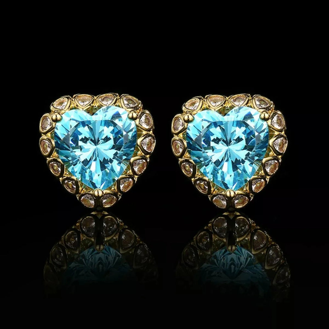 18K Gold - Plated Heart Stud Earrings - 