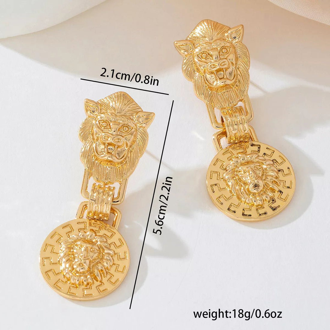 18K Gold - Plated Lion Medallion Drop Earrings - 