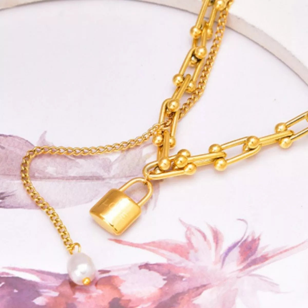 18K Gold - Plated Lock Pendant Necklace - 
