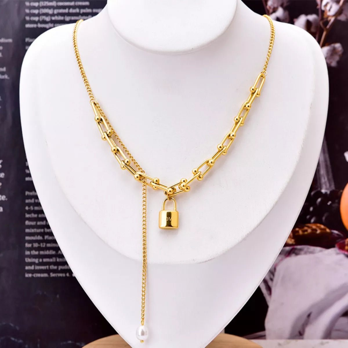 18K Gold - Plated Lock Pendant Necklace - 