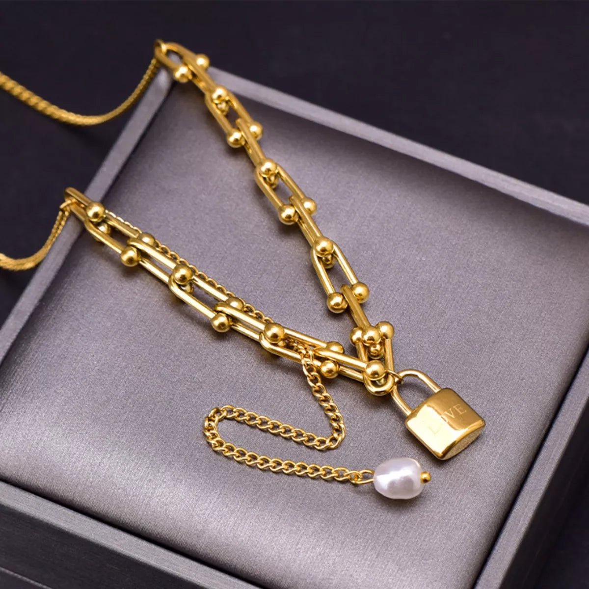 18K Gold - Plated Lock Pendant Necklace - 