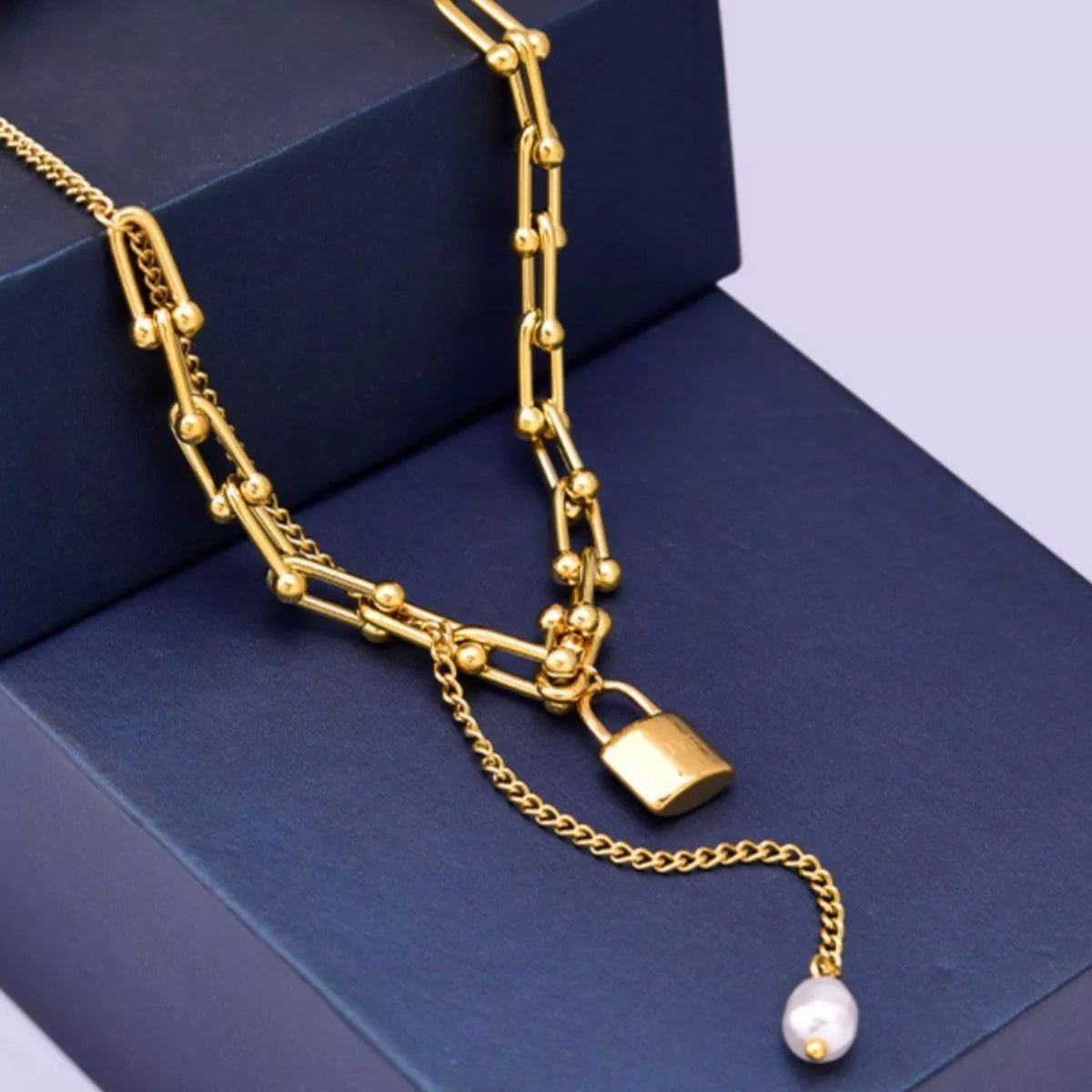 18K Gold - Plated Lock Pendant Necklace - 
