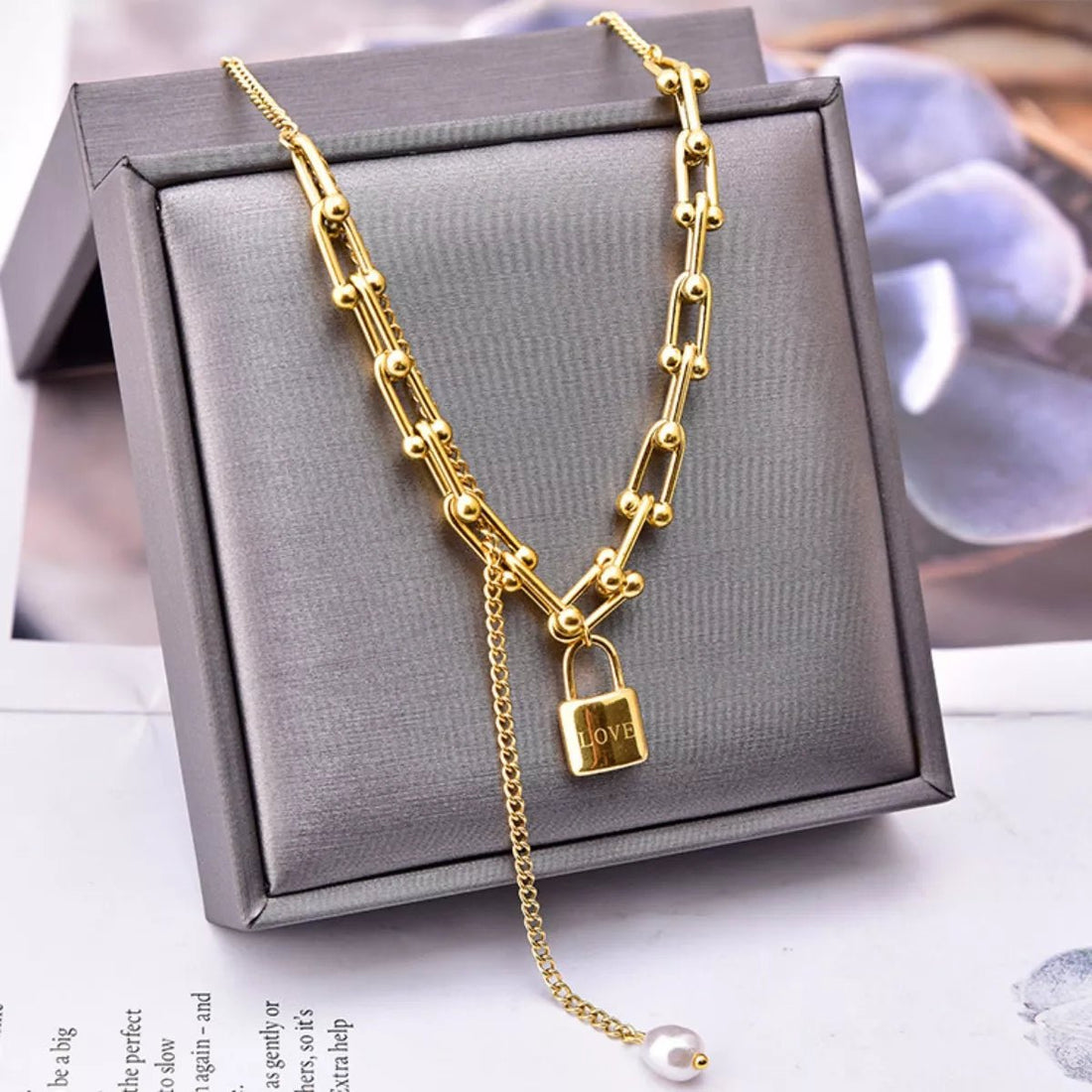 18K Gold - Plated Lock Pendant Necklace - 