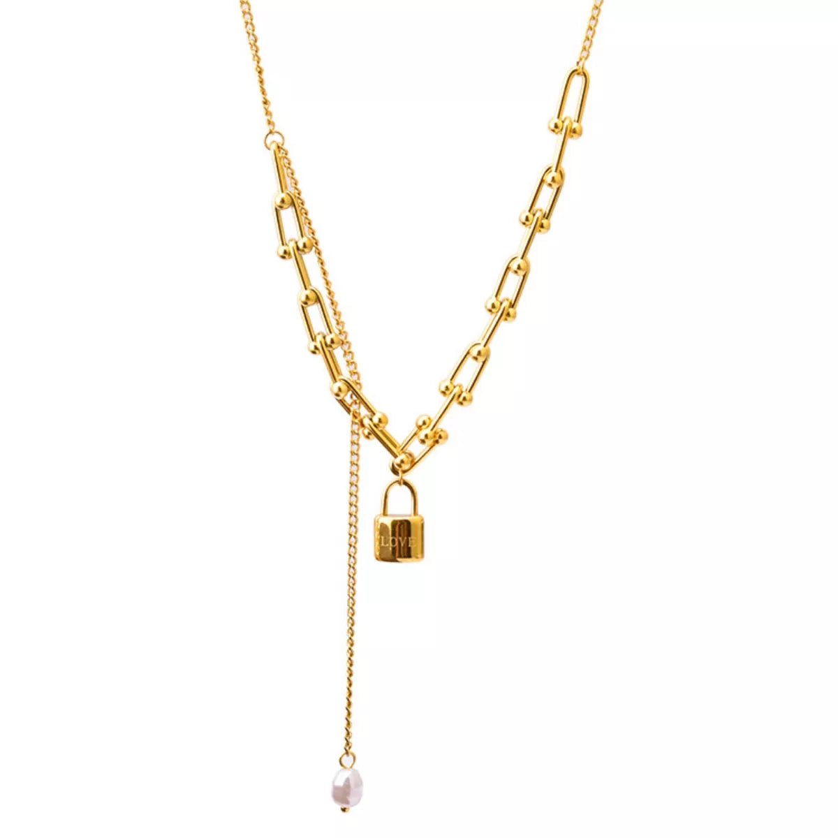 18K Gold - Plated Lock Pendant Necklace - 