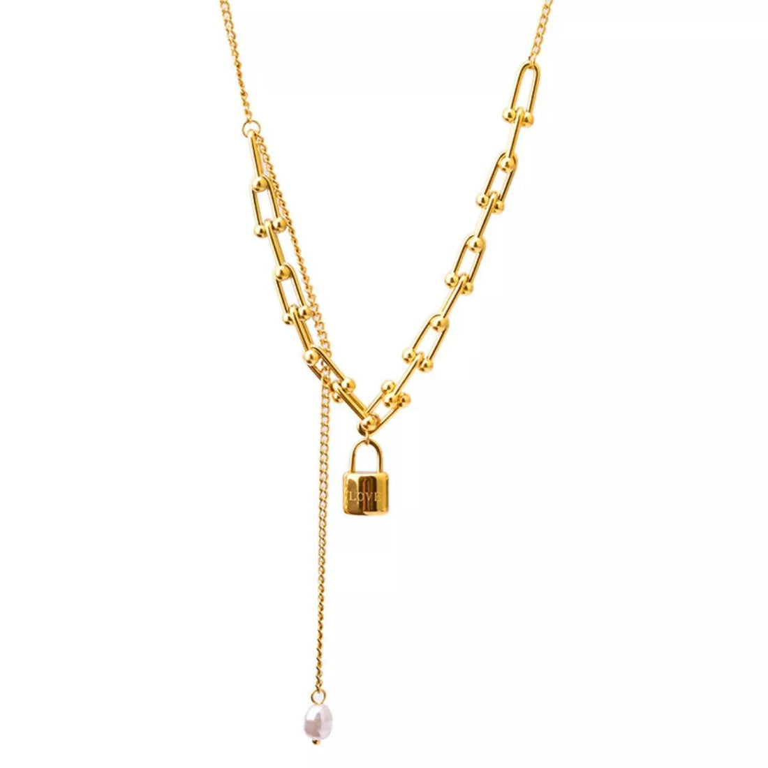 18K Gold - Plated Lock Pendant Necklace - 