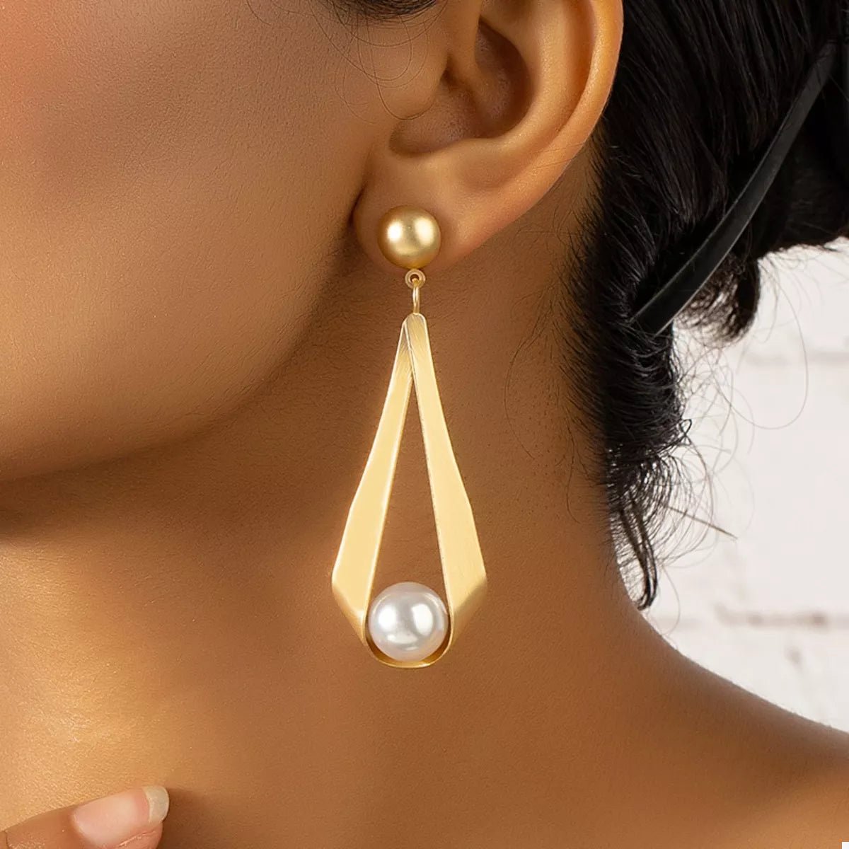 18K Gold - Plated Pearl Drop Earrings - 