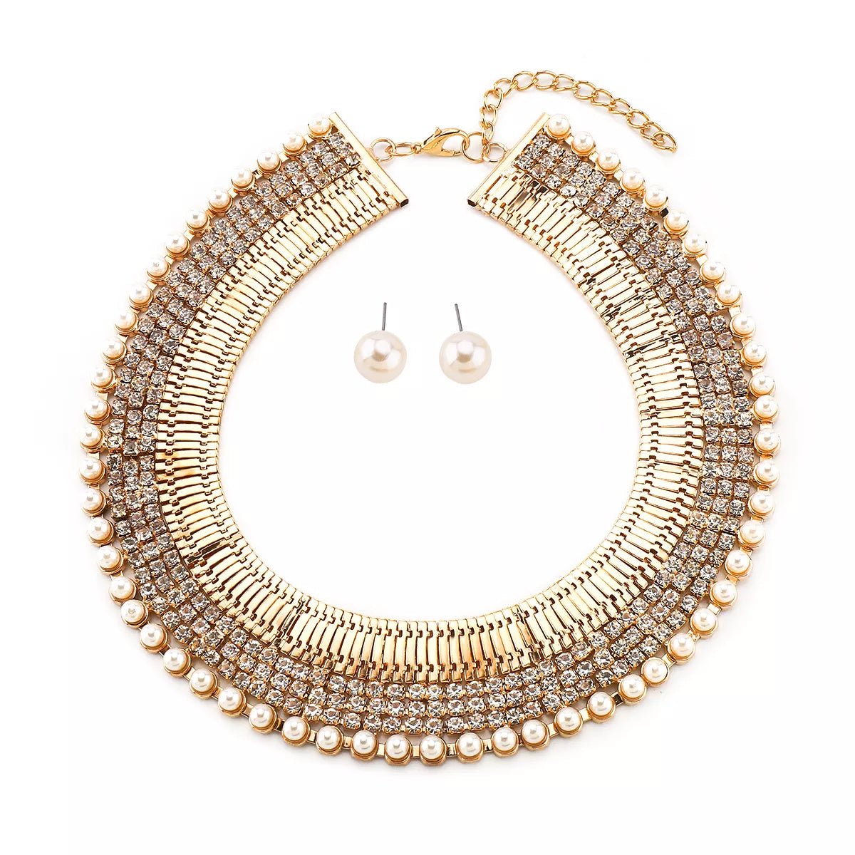 18K Gold - Plated Pearl Earrings & Necklace Set - 