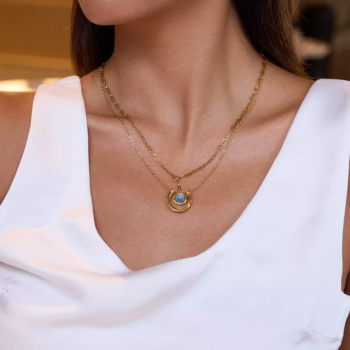 18K Gold - Plated Pendant Necklace Set - 