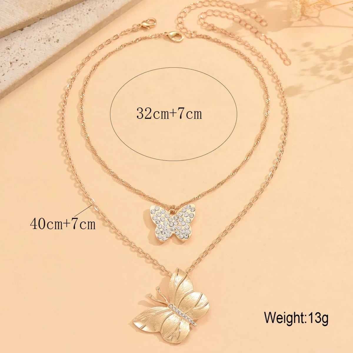 18K Gold - Plated Rhinestone Butterfly Necklace - 