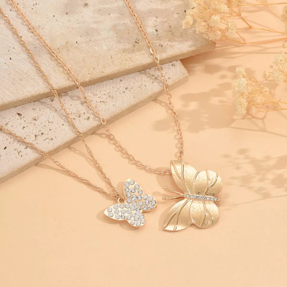 18K Gold - Plated Rhinestone Butterfly Necklace - 