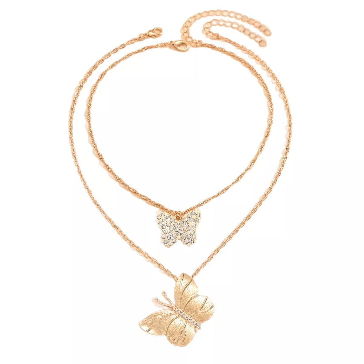 18K Gold - Plated Rhinestone Butterfly Necklace - 