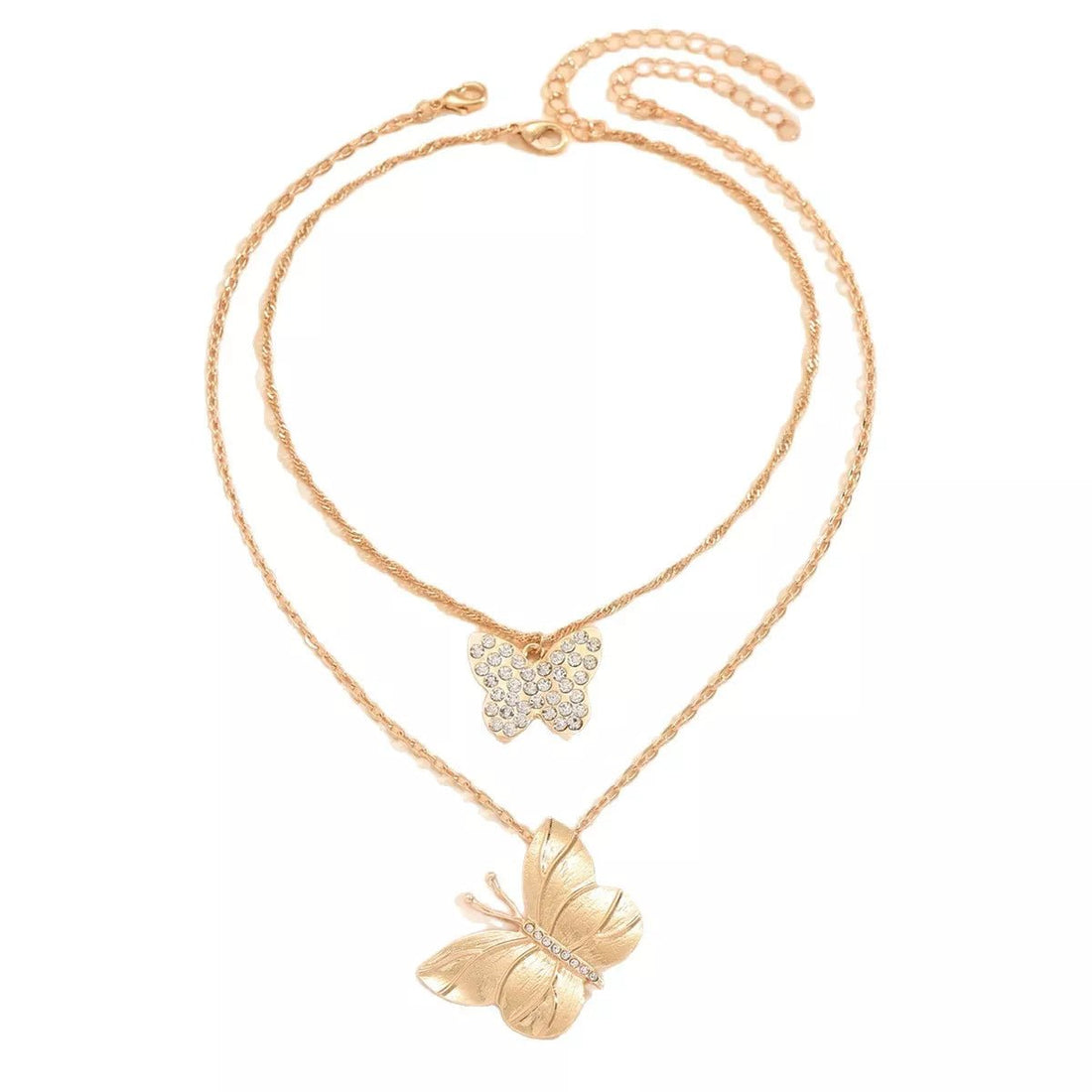 18K Gold - Plated Rhinestone Butterfly Necklace - 