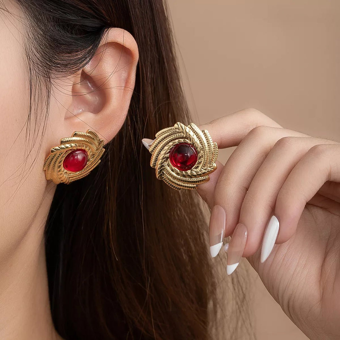 18K Gold - Plated Spiral Statement Earrings - 