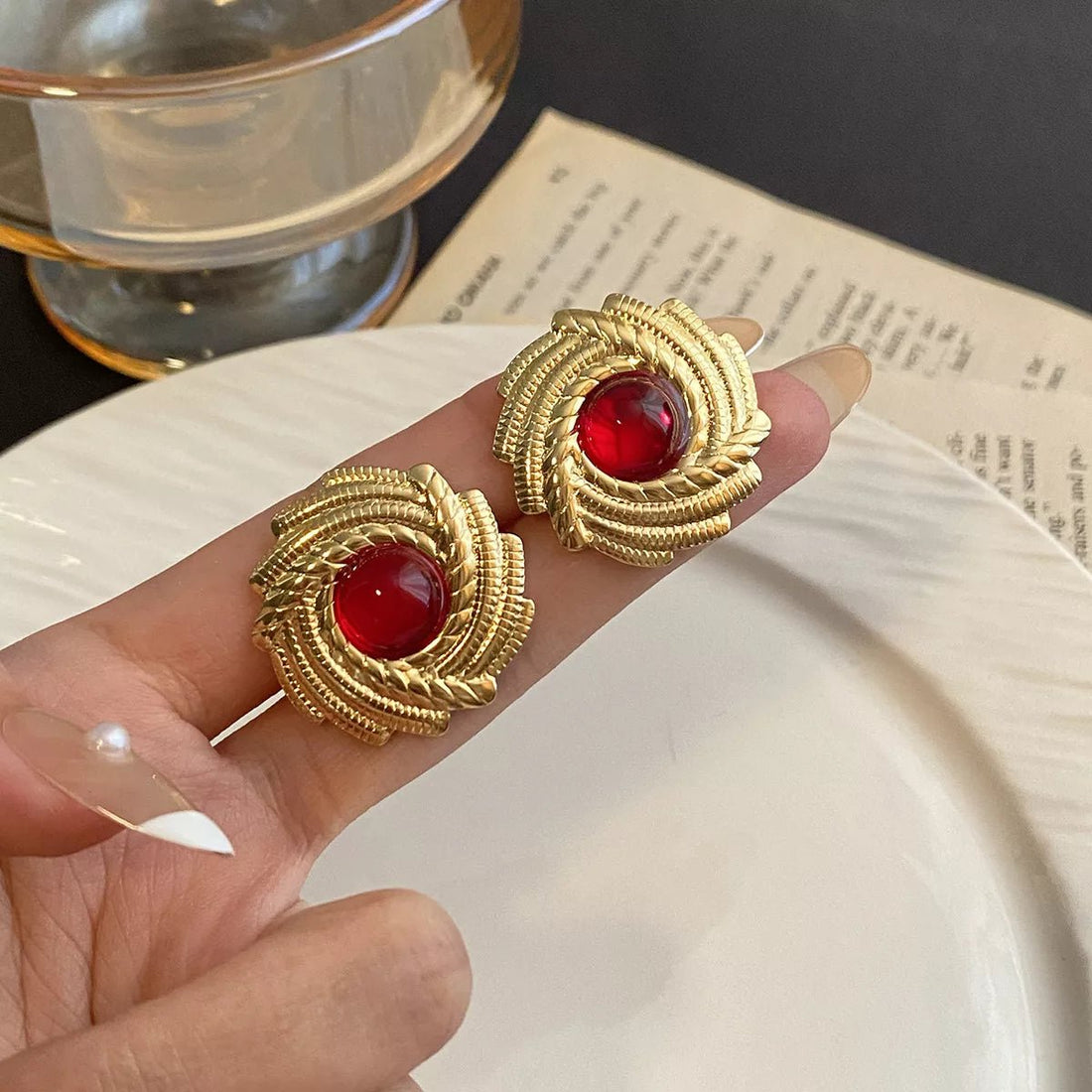 18K Gold - Plated Spiral Statement Earrings - 