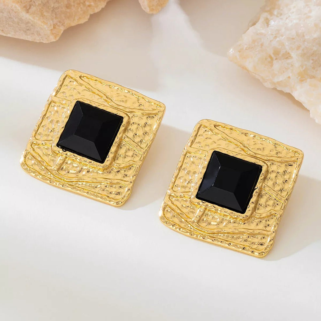 18K Gold - Plated Square Resin Earrings - 