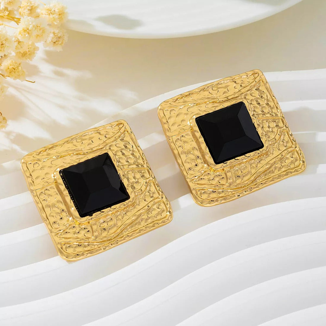 18K Gold - Plated Square Resin Earrings - 