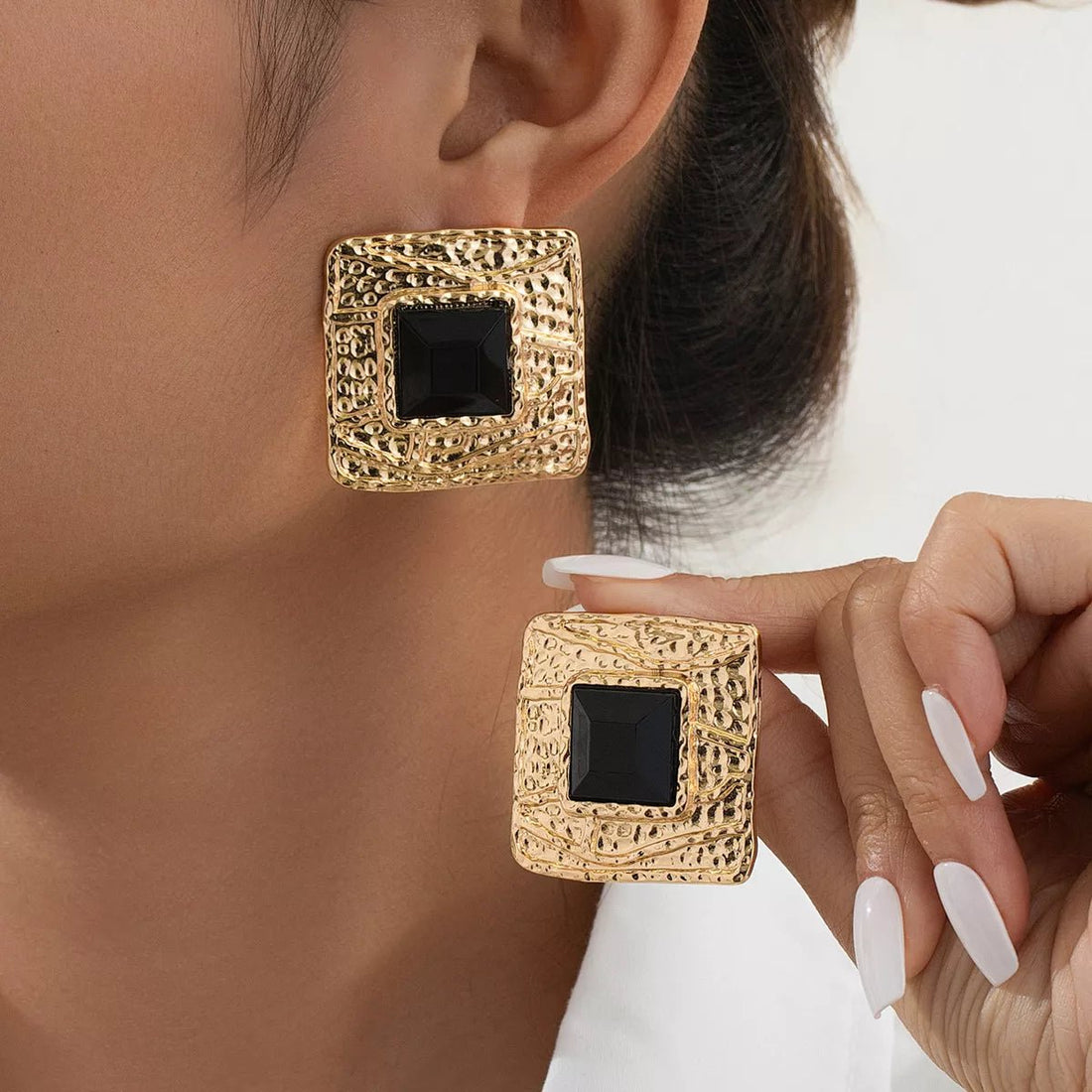 18K Gold - Plated Square Resin Earrings - 