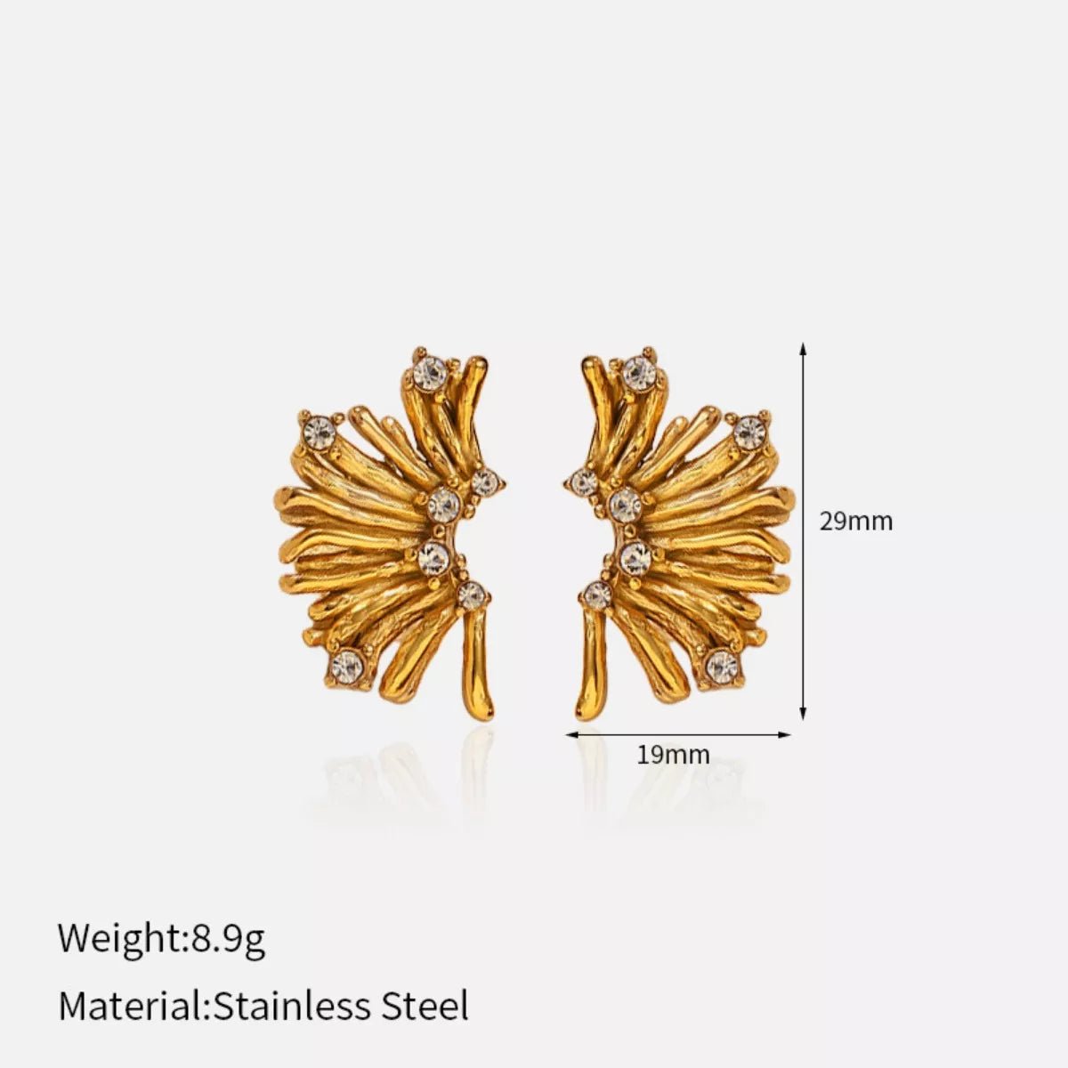 18K Gold - Plated Stud Earrings with Rhinestones - 