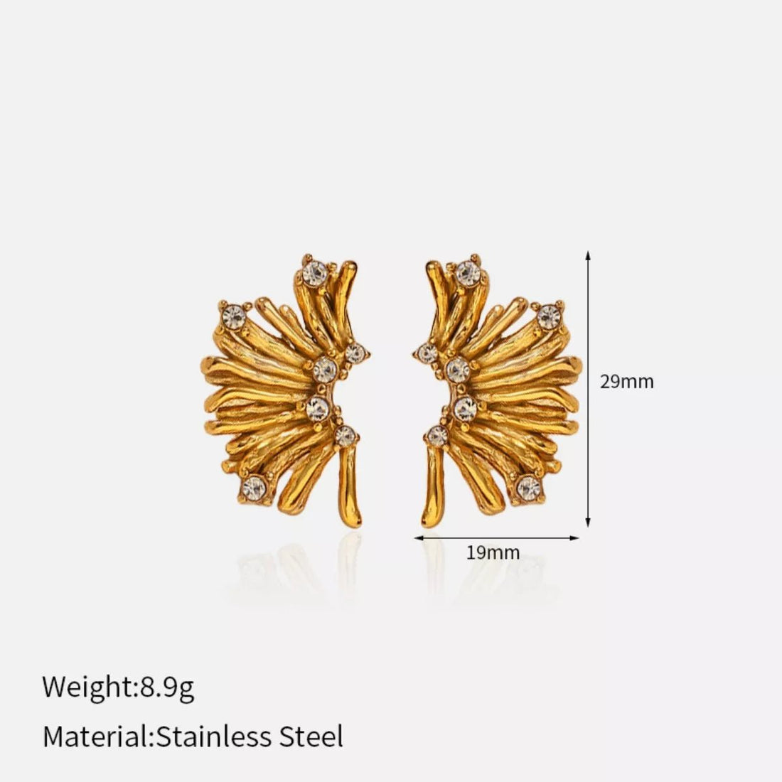18K Gold - Plated Stud Earrings with Rhinestones - 