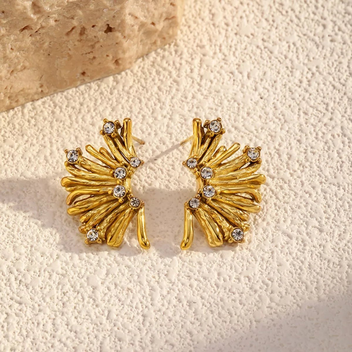 18K Gold - Plated Stud Earrings with Rhinestones - 