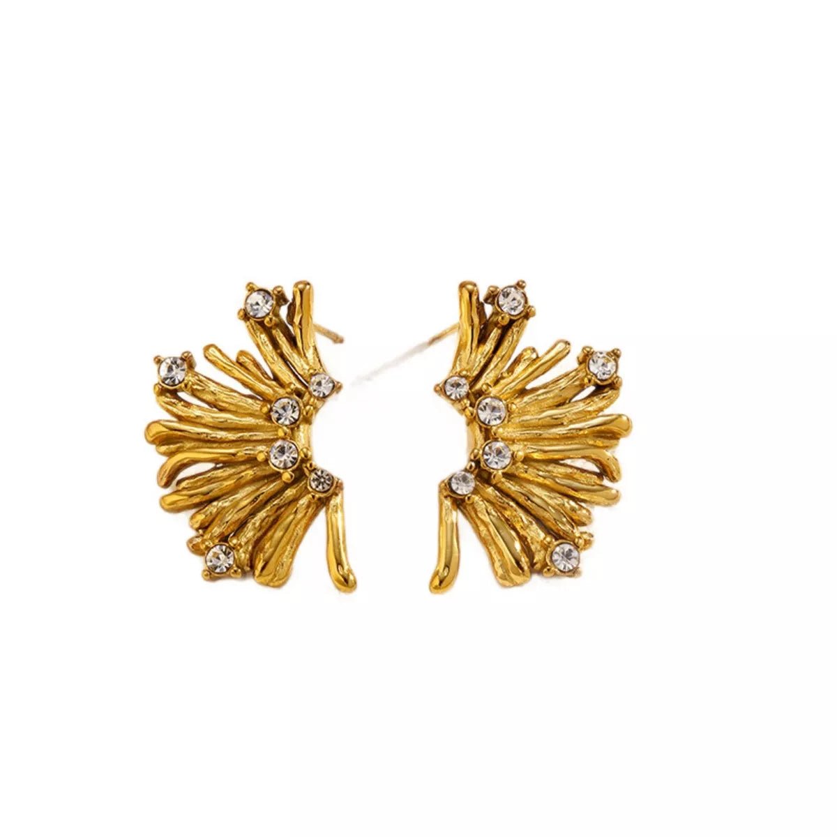 18K Gold - Plated Stud Earrings with Rhinestones - 