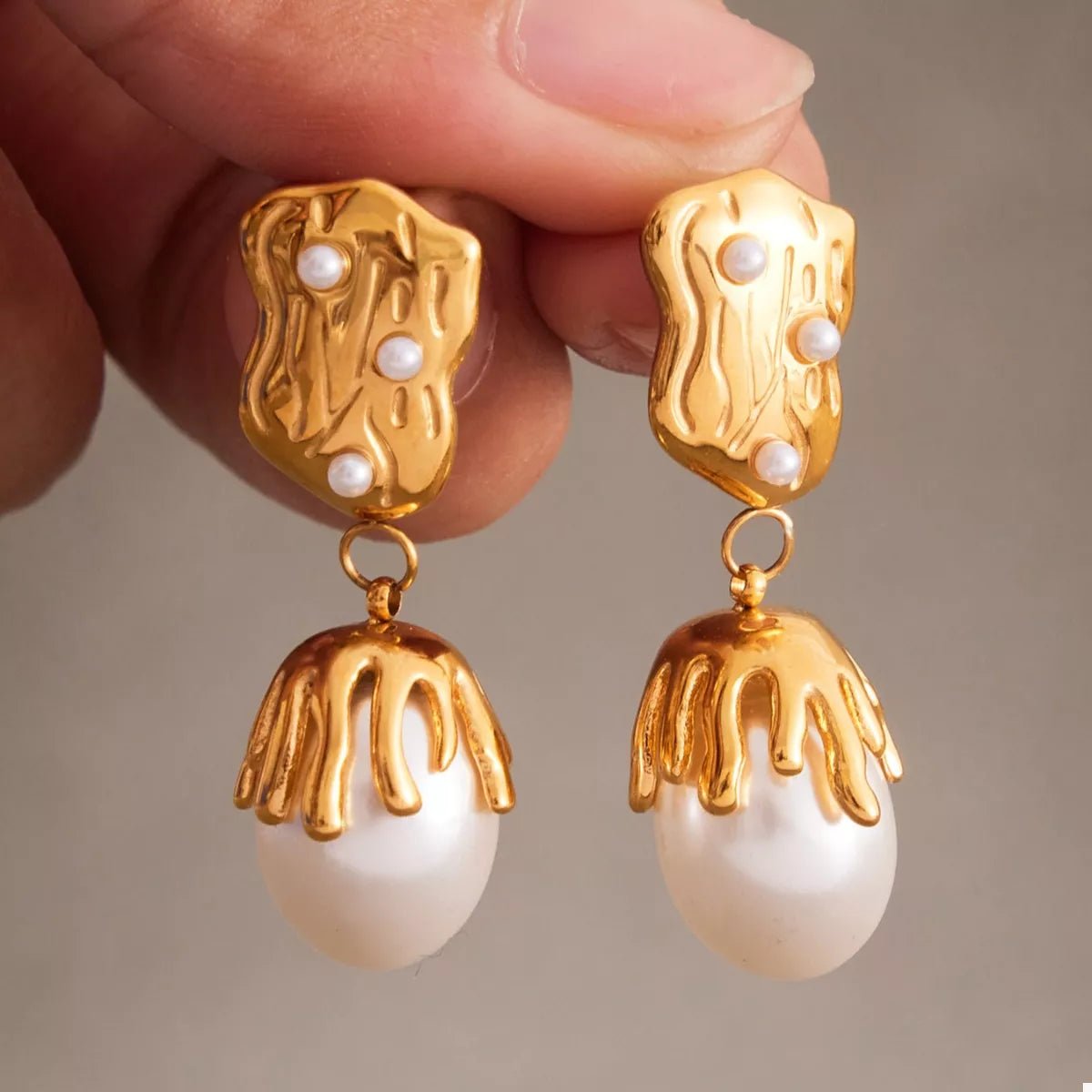 18K Gold - Plated Synthetic Pearl Drop Earrings - 