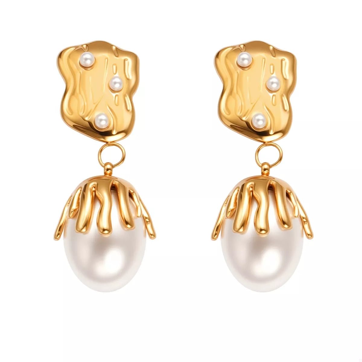 18K Gold - Plated Synthetic Pearl Drop Earrings - 