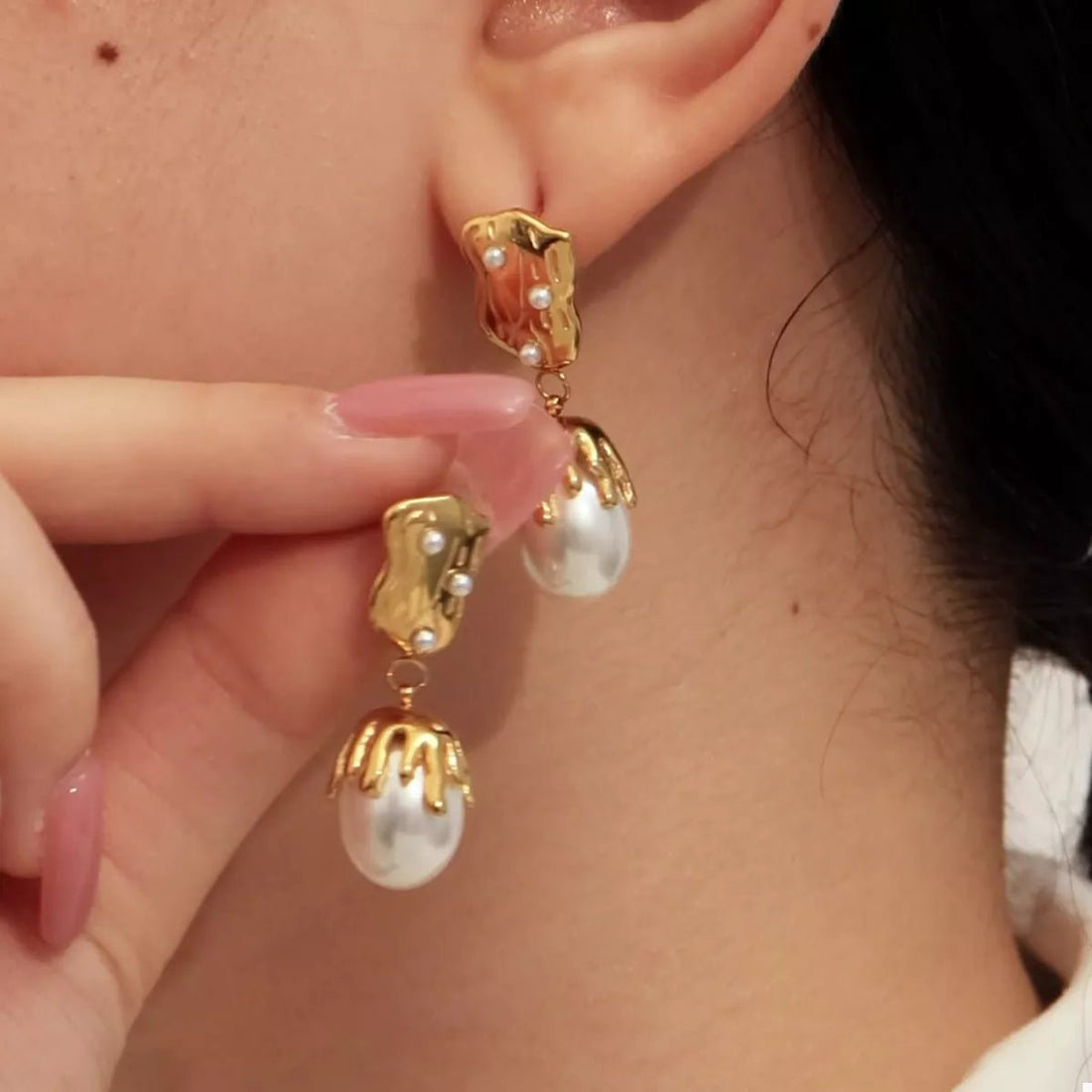 18K Gold - Plated Synthetic Pearl Drop Earrings - 