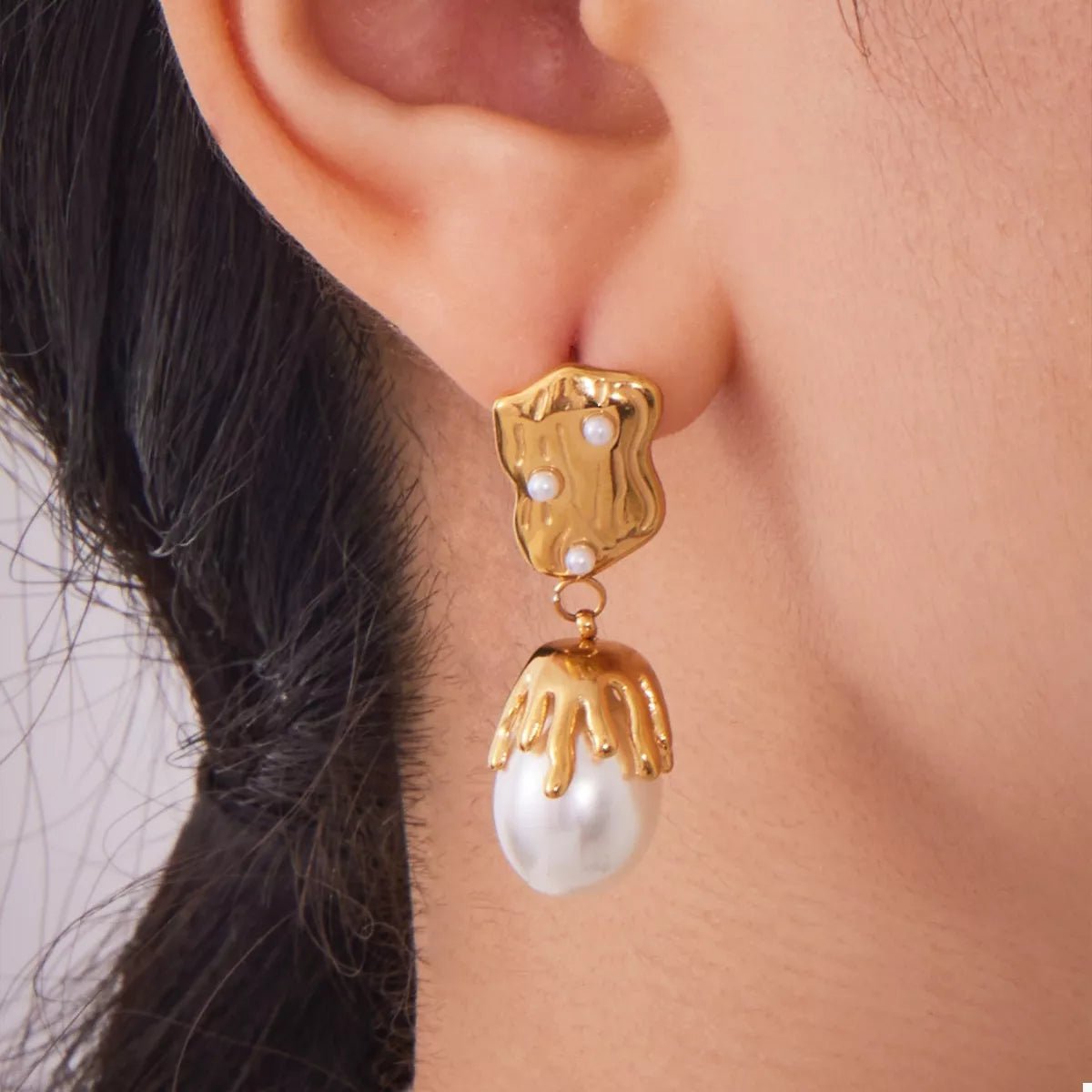 18K Gold - Plated Synthetic Pearl Drop Earrings - 
