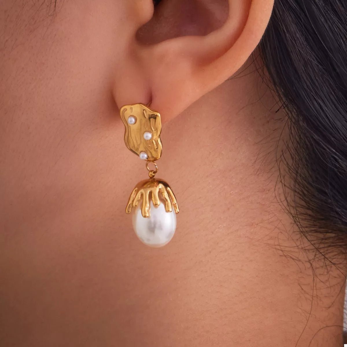 18K Gold - Plated Synthetic Pearl Drop Earrings - 