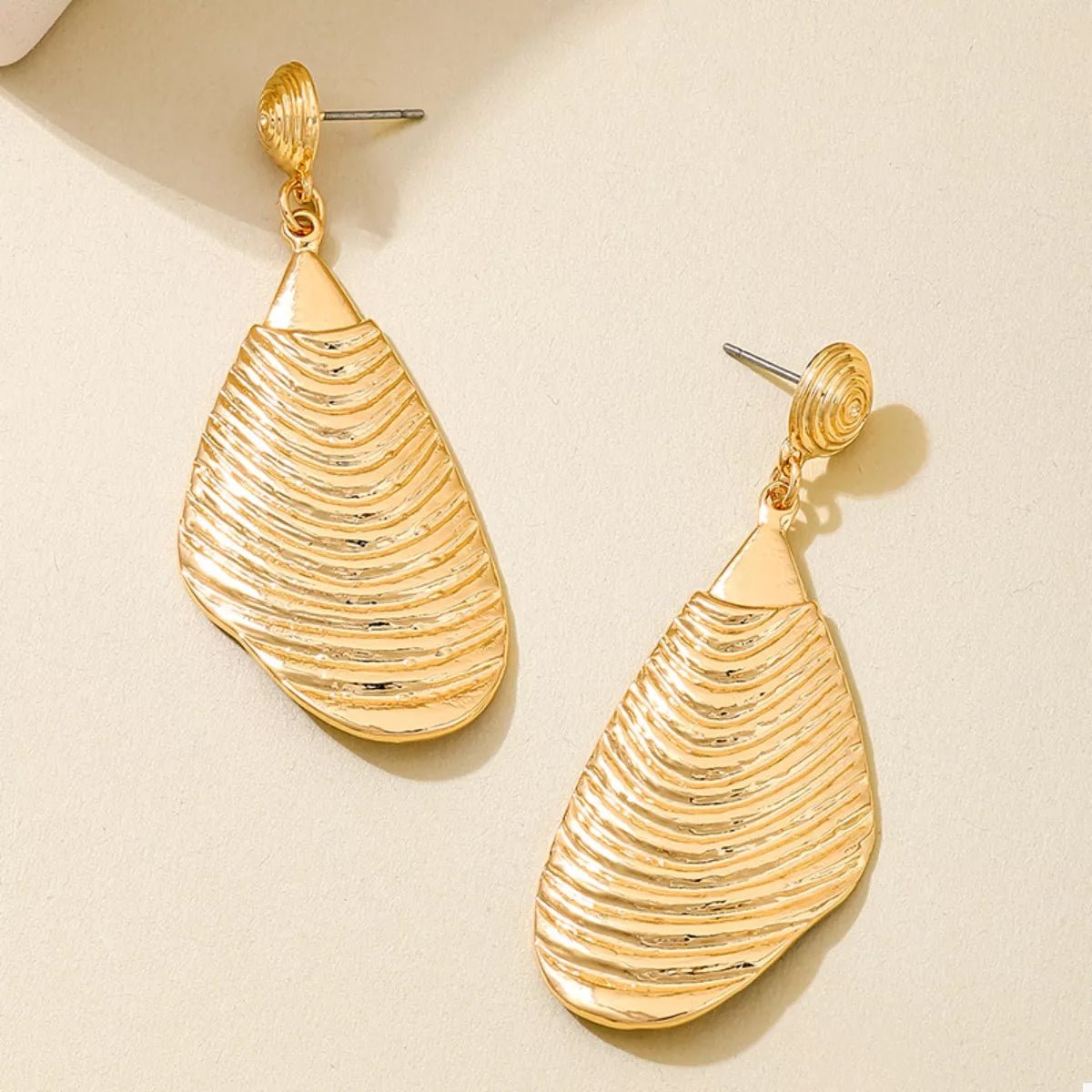 18K Gold - Plated Textured Dangle Earrings - 