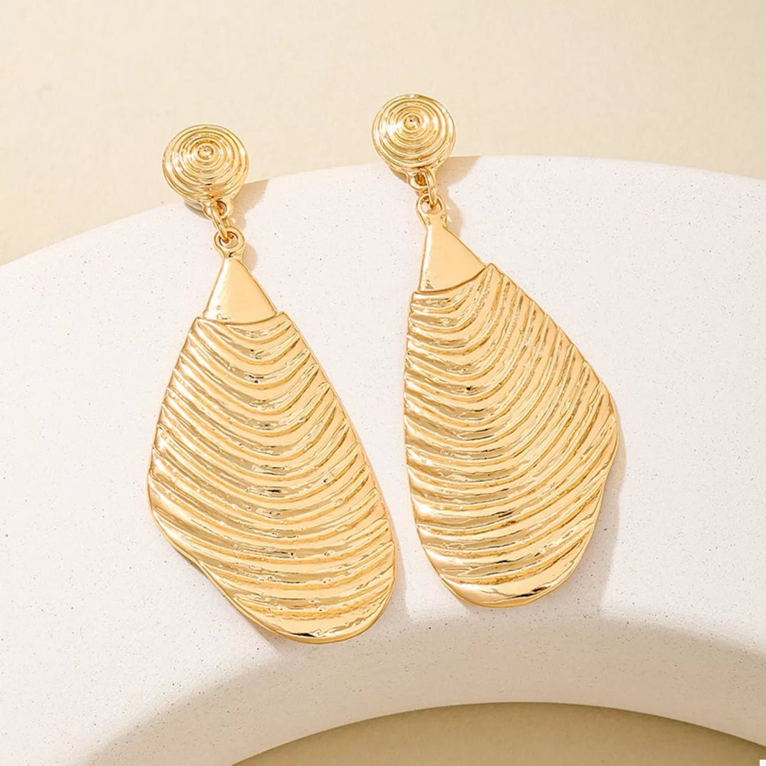 18K Gold - Plated Textured Dangle Earrings - 
