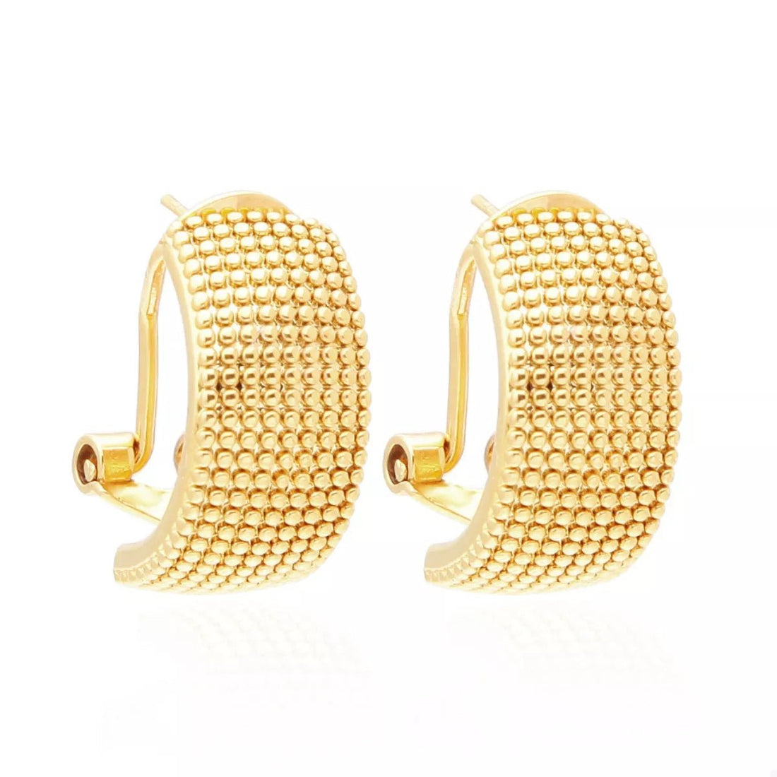 18K Gold - Plated Textured Wide Band Hoop Earrings - 