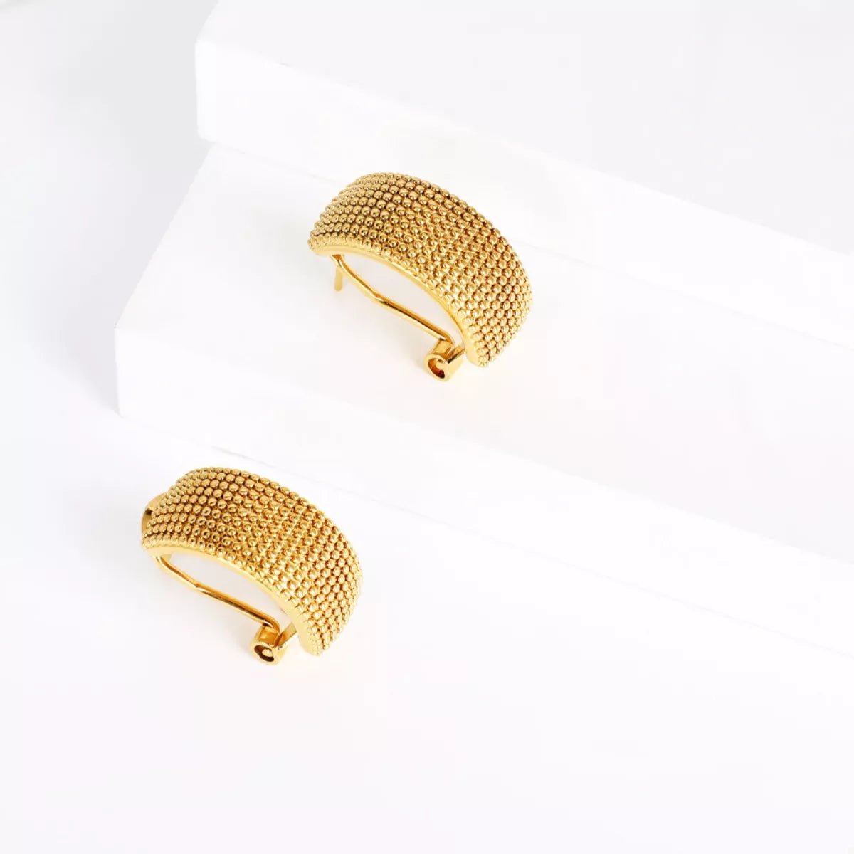 18K Gold - Plated Textured Wide Band Hoop Earrings - 