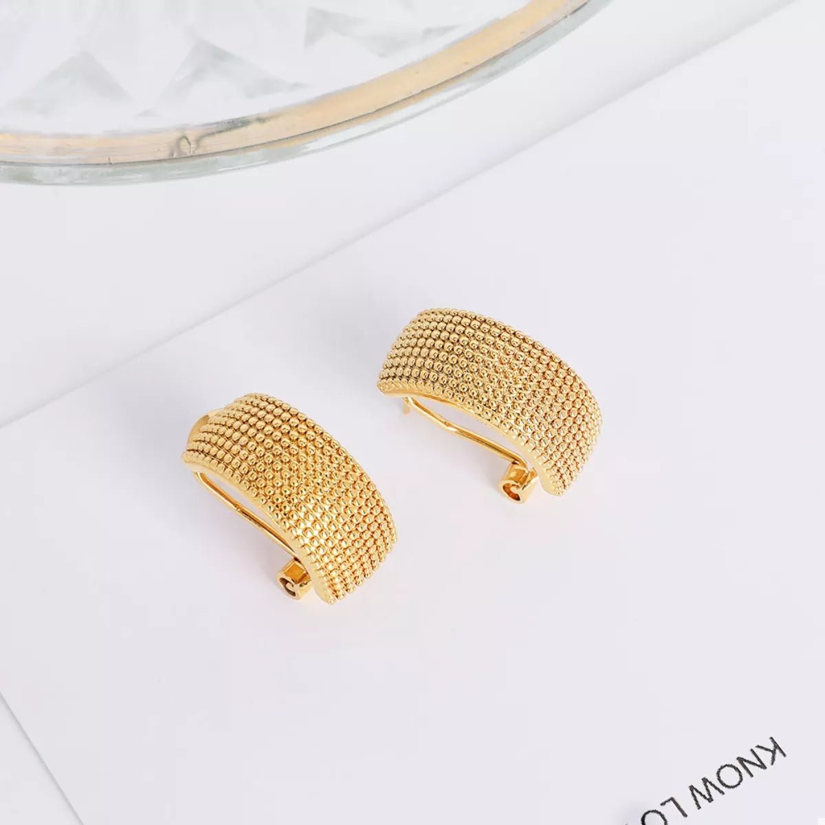 18K Gold - Plated Textured Wide Band Hoop Earrings - 