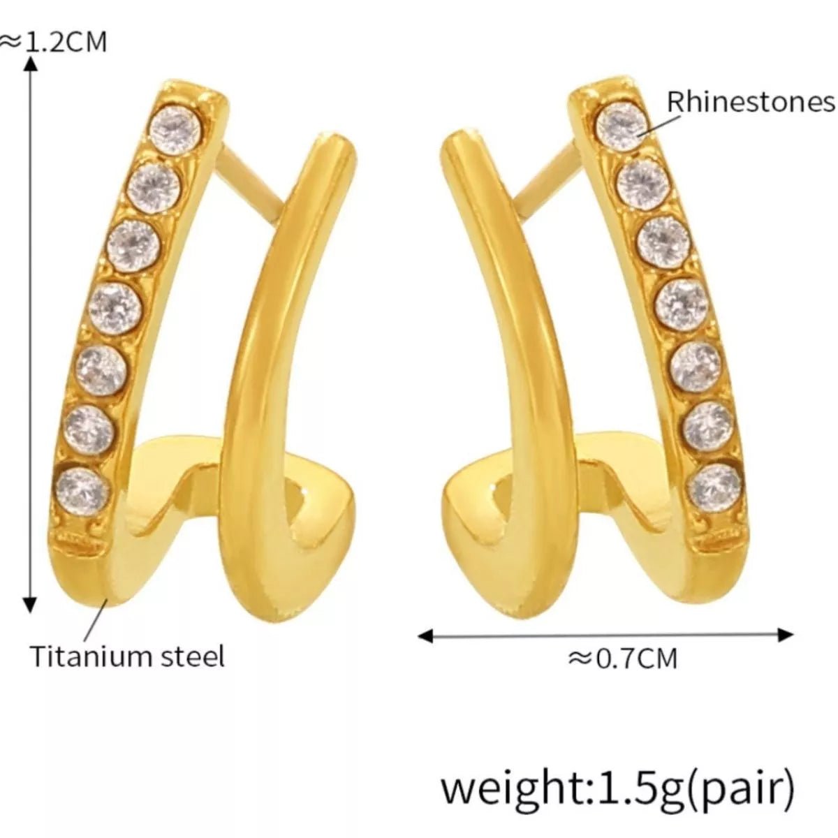 18K Gold - Plated Titanium Steel Rhinestone Earrings - 