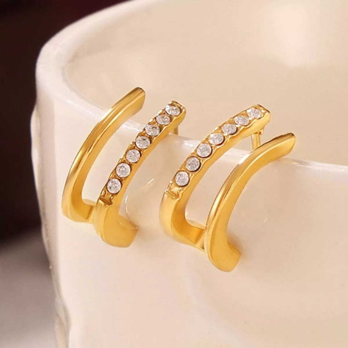 18K Gold - Plated Titanium Steel Rhinestone Earrings - 